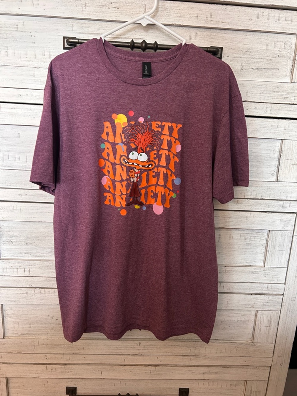 Maroon Short-Sleeve Graphic Tee - 'Anxiety' Cartoon Print